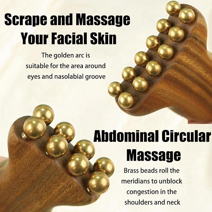 OULIGET Wooden Trigger Point Massage,Wooden Metal Ball Massage Tool,Sandalwood Metal Ball Face Massager,Used for Relaxing Face,Back,Neck and Shoulders,1 Piece.