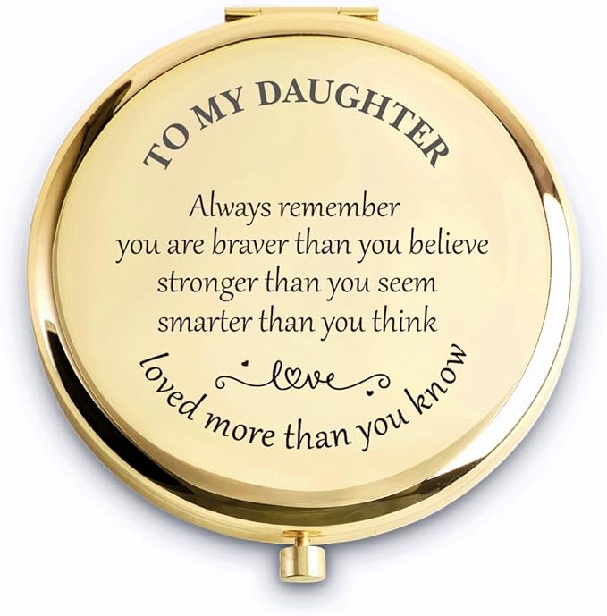 Daughter Gifts from Mom Dad, Personalized Gift for Daughter, Custom Compact Mirror, Goodie Bag & Basket Stuffers for Valentines Day, Mothers Day, Graduation, Birthday, Wedding