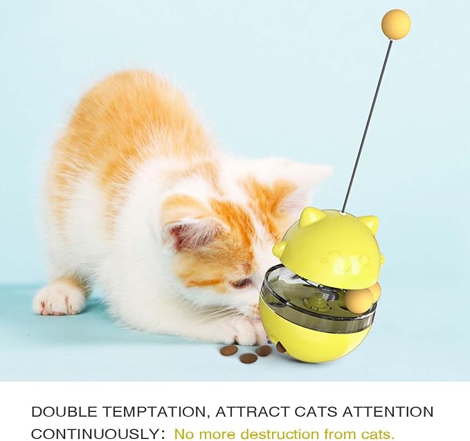 Interactive Cat Toy for Indoor Cats Wobble Treat Dispenser Ball(Yellow)