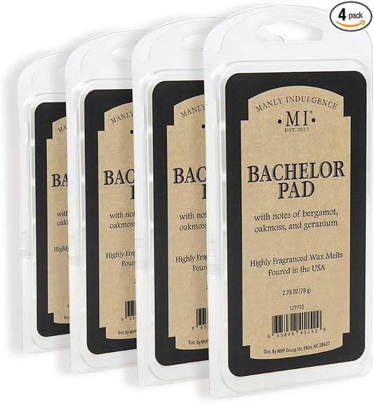 Manly Indulgence Bachelor Pad Scented Wax Melts, Wax Melt Warmer Cubes, Long Lasting Scented Wax Warmer Cubes, 4 Pack, 6 Cubes Each - Made in The USA