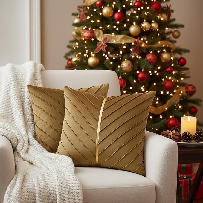 Velvet Throw Pillow Covers 22x22 inch Pack of 2 Gold Decor Brown | Soft Solid Pillow Covers,Modern Luxury Home Decor,for Couch Chair Sofa Bedroom Livingroom,Hidden Zipper,Ideal Gift,Easy Care