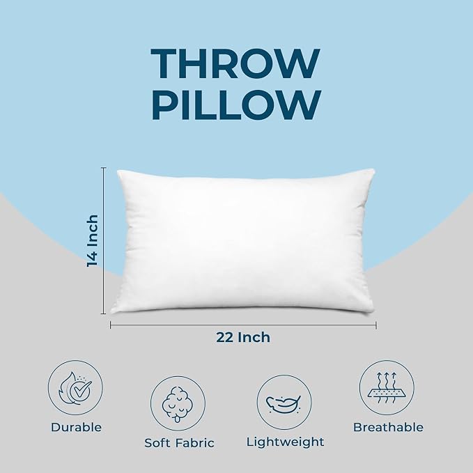 Utopia Bedding Throw Pillows, 14x22 Pillow Inserts, Pack of 1, White | Down Alternative Throw Pillow Inserts, Couch Pillows for Indoor Decor, Plush & Supportive, Decorative Cushion for Sofa, White