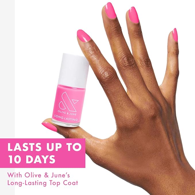 Olive & June Long Lasting Nail Polish | Spring Pastel Nails | Plump Gel-Like Finish No Lamp Needed | Lasts up to 10 days | 15-Free Vegan & Cruelty-Free Chip-Resistant | Grateful & Kind Pure Pink
