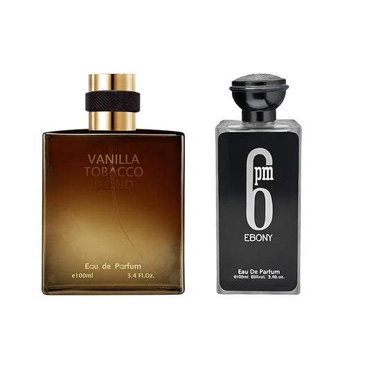 AFLUXE 2PCS Mens Perfume Cologne Long Last Strong EDP Natural Spray Gift Set, with Cocoa, Dried Fruits, Woody Fragrance for Daliy Use, 3.4 Fl Oz / 100 mL Each (6PM Ebony & Vanilla Tobacco)