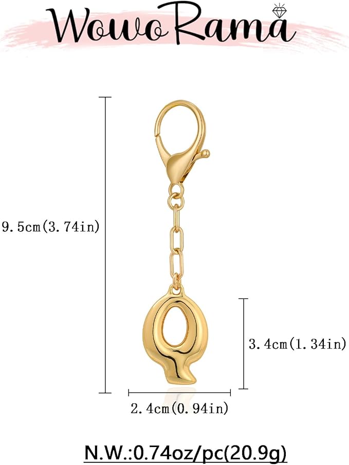 WOWORAMA Initial Letter Keychain for Women Chunky Gold Bubble Letter Bag Charm Purse Charm Personalized Keyrings Accessories