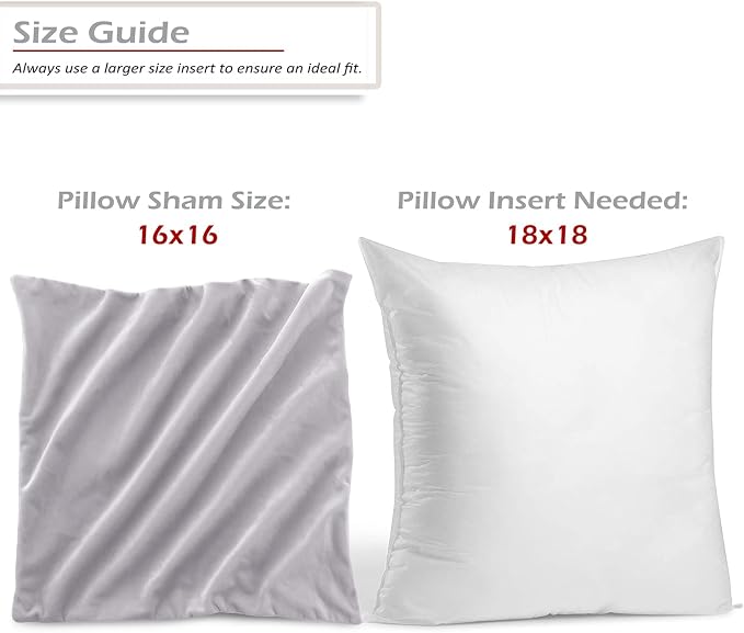 Nestl Throw Pillow Inserts Pack of 2 with Velvet Soft Solid Decorative Square Throw Pillow Covers Set for Sofa Couch Car Bedroom with 16X16 Throw Pillows Inserts with Cushion Covers, Gray Lavender