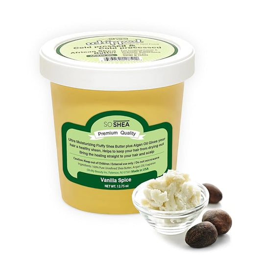 SoShea Whipped Shea Butter Vanilla Spice - Nourishes, Moisturizes & Renews | 100% African Pure Shea Butter | Cold-Pressed & Cold-Processed | No Dyes & Parabens | Vegan | 11.50oz / 326g