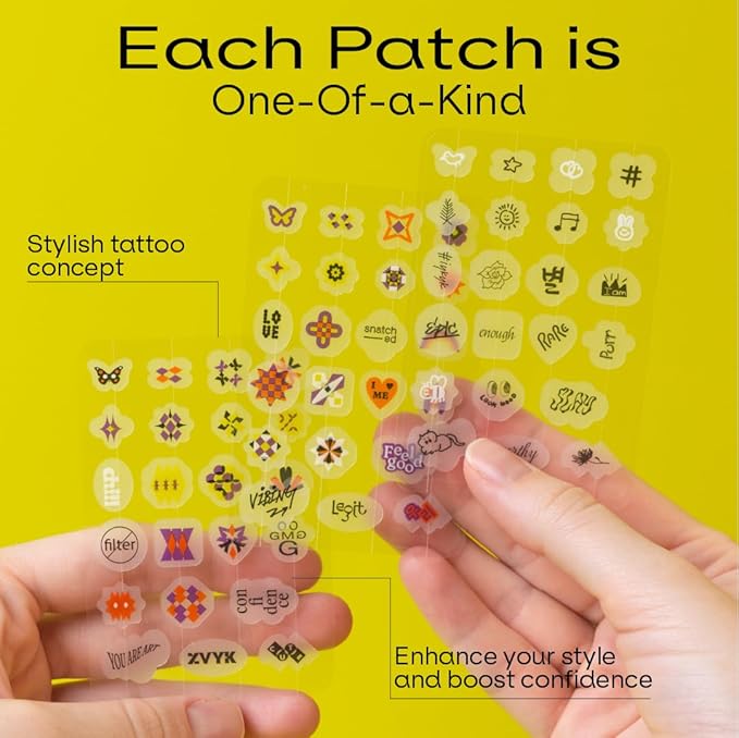 Cute Pimple Patches for Face - Tattoo Style Hydrocolloid Acne Patches (Confidence Patch) with Star Designs (66 Cute Patches) - Vegan & Cruelty-Free