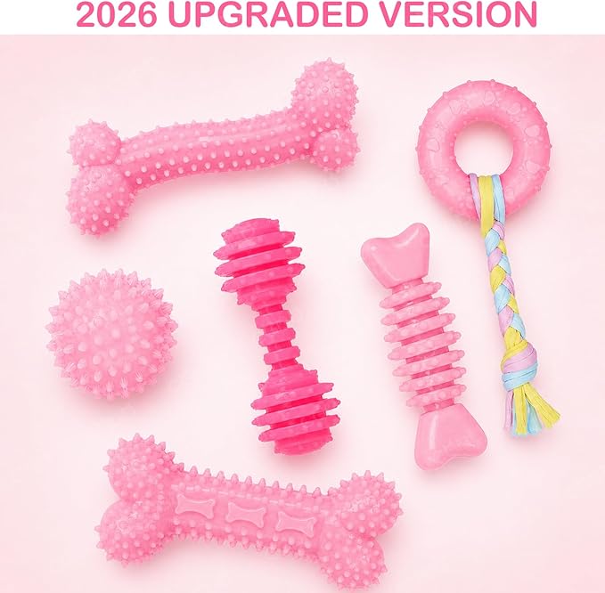 Puppy Toys, 6 Pack Dog Chew Toys for Puppy, Cute Pink Small Dog Toys, Puppy Teething Toys for Puppies, Soft Durable Interactive Chew Toy for Small Dogs
