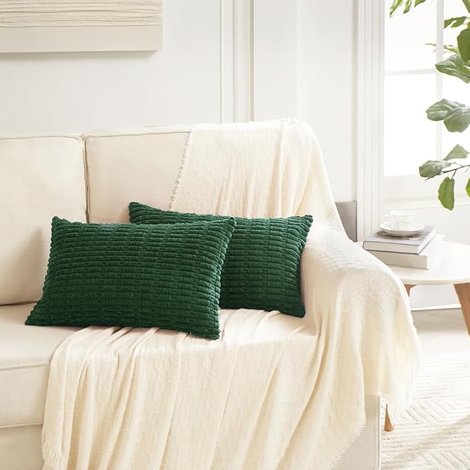 Fancy Homi Decorative Throw Pillow Covers for Bed Couch Bedroom Bench, Soft Corduroy Solid Pillow Case, Rustic Farmhouse Boho Room Decor,24" x 14" (Pack of 1),Dark Green