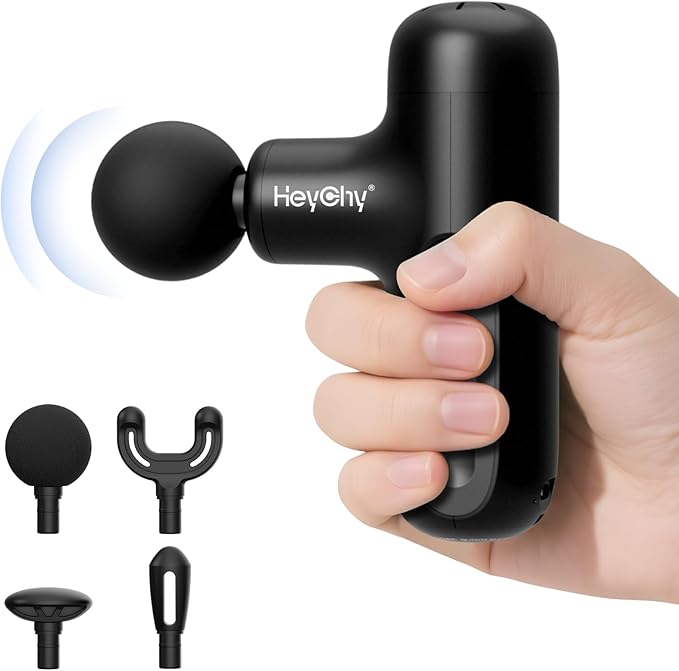 Super Mini Massage Gun Deep Tissue, Handheld Muscle Massager with 4 Heads, Percussion Travel Size Massage Gun for Back Pain Relief, Quiet for Home, Gym, Office, Gift for Men & Women, Black