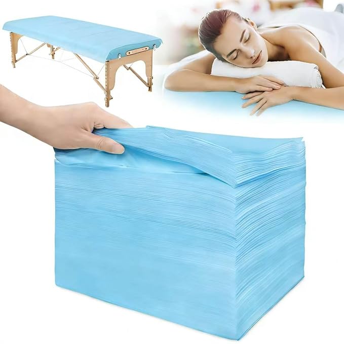 100Pcs Disposable Bed Sheets 31.5"x71"Massage Table Sheets Non-Woven Fabric Bed Covers for Ultimate Hygiene and Comfort in Massage,Tattoo, Beauty and Spa Treatments, Breathable & Durable Sheets(Blue)