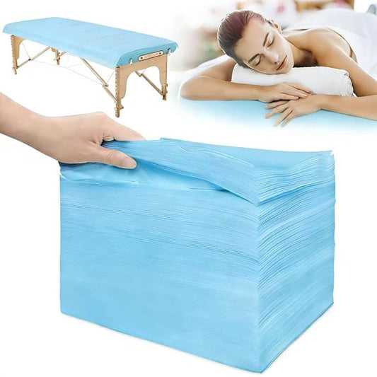 100Pcs Disposable Bed Sheets 31.5"x71"Massage Table Sheets Non-Woven Fabric Bed Covers for Ultimate Hygiene and Comfort in Massage,Tattoo, Beauty and Spa Treatments, Breathable & Durable Sheets(Blue)