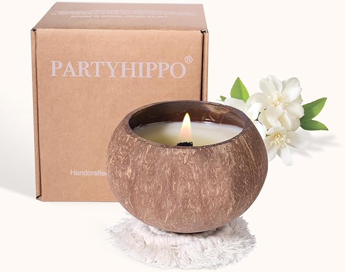Coconut Shell Scented Candle – 60-Hour Burn | 100% Soy Wax | Clean Burning Rosewood Wick | Natural Aromatherapy Gift for Home & Relaxation (Dewy Moss)