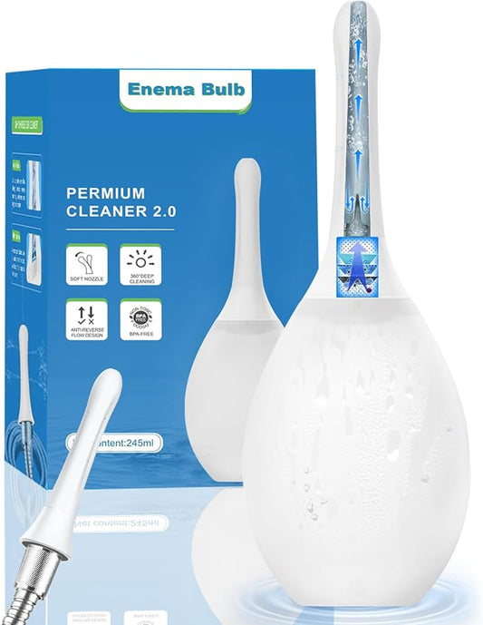 Enema Douche Anti Back-Flow, Anal Douche Connected to Shower Hole,Enema Bulb with 7 Spouts, Reusable Portable Enema Vaginal Cleaner kit for Men Women (White)