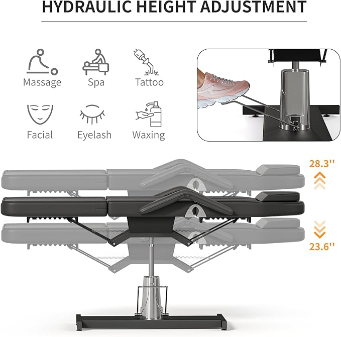Hydraulic Tattoo Chair Bed for Client Spa Bed with Stool Height Adjustable Facial Beds for Esthetician Chair Aesthetic Treatment Table (Black Hydraulic Tattoo Chair)