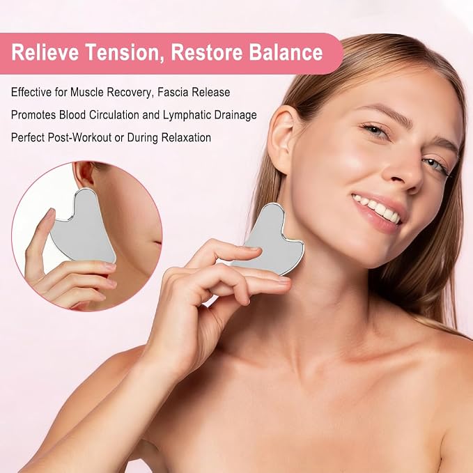 4-in-1 Stainless Steel Gua Sha Tool Set, Gua Sha Facial Tools, Fascial Massager for Deep Tissue Relief, Facial Contouring & Puffiness Reduction