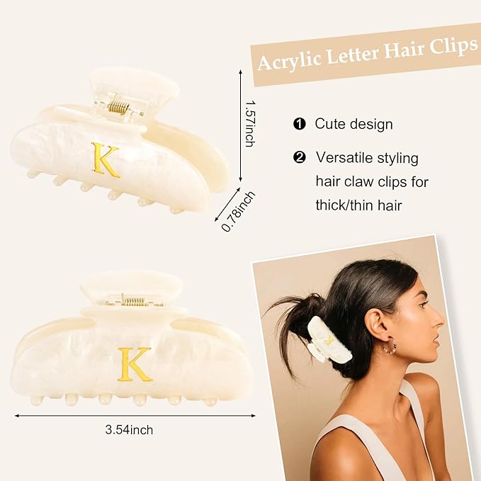 Acrylic Letter "K" Claw Clips for Women, Cute Personalized Hair Clip for Trendy Custom Hair Accessories for Thin Thick Hair