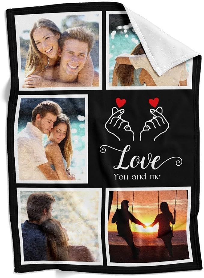 inkArts Personalized Blanket with Photo, Custom Blanket, Customized Photo Blankets, Customizable Picture Blankets, Personalized Anniversary Couple Gifts for Her Him Women Men