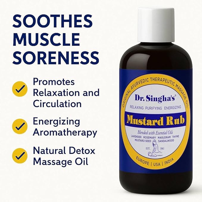 Dr. Singha's Mustard Rub, Original Ayurvedic Relaxing, Purifying, and Energizing Massage Oil - Made in USA, 6 oz