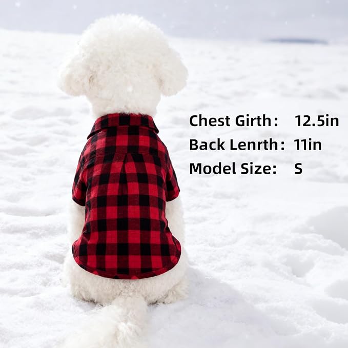 PUPTECK Classic Plaid Dog Shirt, Puppy Polo T-Shirt Clothes, Red M | Soft Cotton Button Up Dog Clothes for Small Medium Dogs Boy Girl, Fashion Pet Tee, Chic Casual Pet Outfit Apparel