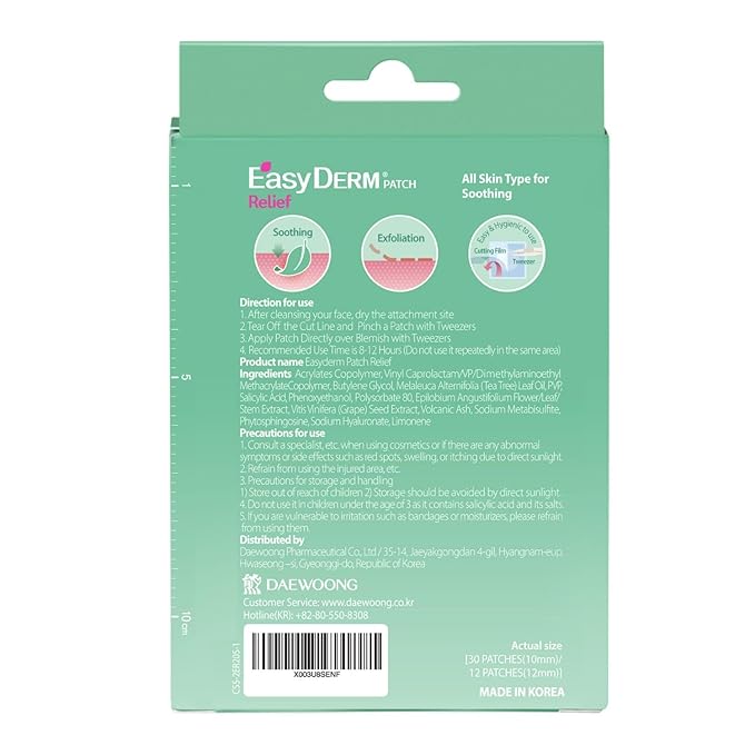 EasyDerm Relief Invisible Patch 3 Packs(126 counts) I 10,000 ppm Tea Tree Oil, Pimple Patch, Ultra-slim 0.1mm, Waterpoof, Korean Pimple Patches, Travel Essentials, Clear Skin Season