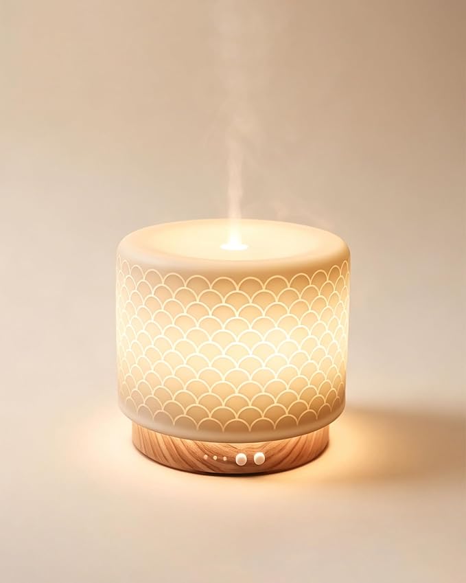 280ml Ceramic Ultrasonic Aromatherapy Diffuser | Cool Mist Humidifier for Large Rooms, Auto Shut-Off, Quiet Sleep Mode & 3 Timer Settings – Ideal for Home, Office, Spa, Yoga, and Bedroom