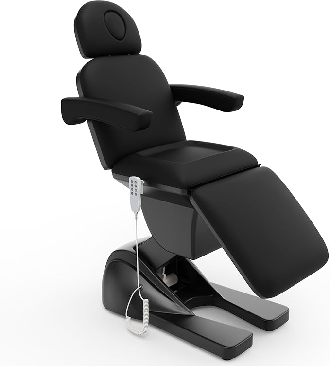 pouseayar 3 Motor Electric Chair/Bed, Aluminum Hydraulic System for Medical Treatment Exam, Facial, Spa, Eyelash, Tattoo, Podiatry Treatment Beauty Massage, Hand Remote Controlled Adjustable - Black
