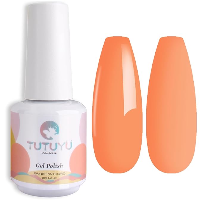 Orange Gel Nail Polish - 15ml Vibrant Light Orange Nail Polish, Self-Leveling Chip-Resistant Formula Lasts 28+ Days, All-Season Wear