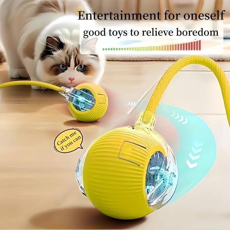 Nicoybore pet toy ball, USB charging, automatic standby, made of durable materials, providing interactive entertainment for cats and dogs. Luminous sphere attracts pets to chase after (1, yellow)