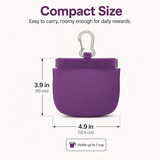Silicone Dog Treat Pouch for Pet Training One-Hand Access One Cup Silicone Treat Bag with Pull Tab and Auto Closing Lid Treat Pouches for Leash(Color: Purple)