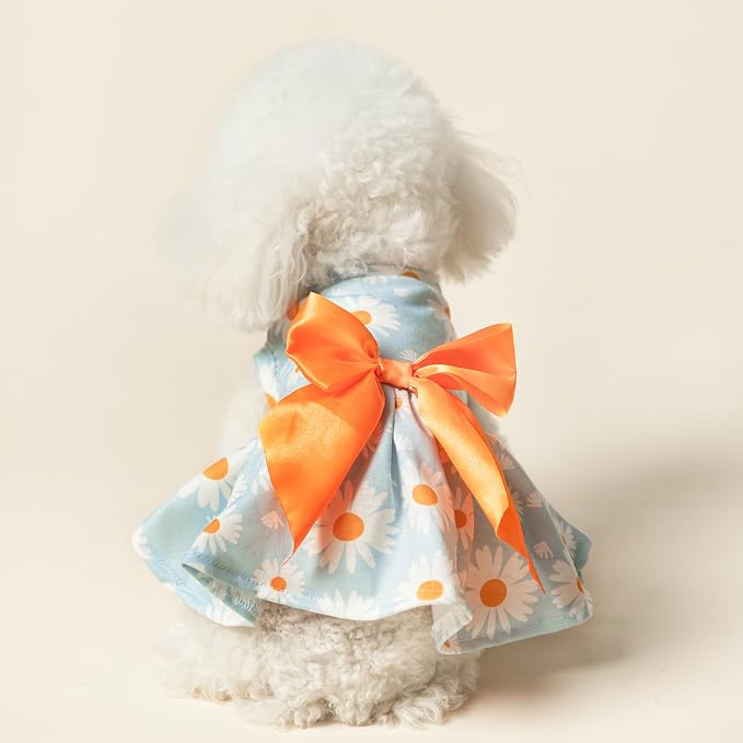 PUPTECK Floral Dog Dress with Bow Soft Cute Dog Clothes for Spring Daisy M | Puppy Doggie Cat Pet Clothes Outfit Apparel Costume for Party Holiday Birthday Wedding Photoshoot for Small Medium Large Dogs