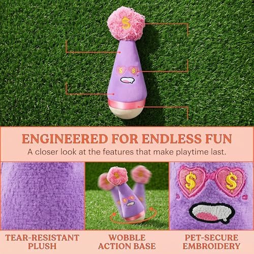 Wooden Wobble Cat Toy, Interactive Silent Pet Toy for Indoor Cats and Dogs, Carrot Kicker for Kittens & Indoor Cats, Aesthetic Home Decor Gift (Purple)