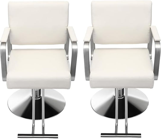 Salon Chair for Hair Stylist, Hydraulic Barber Chair with 360° Swivel, Height Adjustable Styling Chair for Barbershop, Beauty Salon, Tattoo & Spa Equipment, Off-White and Silver, 2Pcs