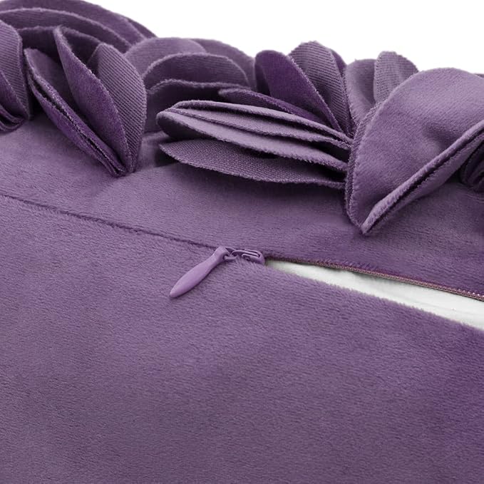 KINGROSE Hand Crafted Stereo Flower Throw Pillow Cover Rectangular Cushion Cover Soft Pillow Case for Sofa Couch Chair Bed Living Room Office 12 x 20 Inches Velvet Purple