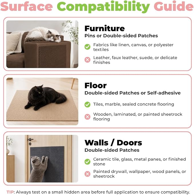 Catify Peel & Stick Cat Scratching Mat - Beige, L:78" | 78" x 15", Self-Adhesive Scratch Carpet, Furniture Protector for Couch, Sofa, Wall & Door, Indoor Kittens & Cats