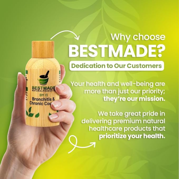 Bestmade Natural Products Cough Relief BM13 - Homeopathic Remedy for Acute & Chronic Cough, Whooping Cough, Chest Discomfort, Non-Drowsy, Safe for All Ages, 30mL Drops