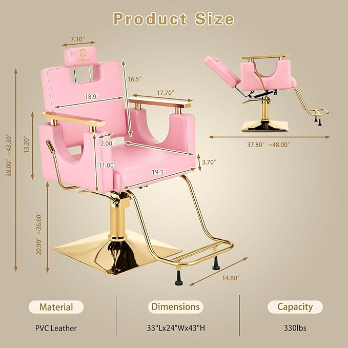 Heavy Duty Barber Chair, 360° Swivel Reclining Salon Chair for Hair Stylist, Height Adjustable Hydraulic Hairdressing Chair with Footrest for Barber Shop, Beauty Salon, Hairdressers