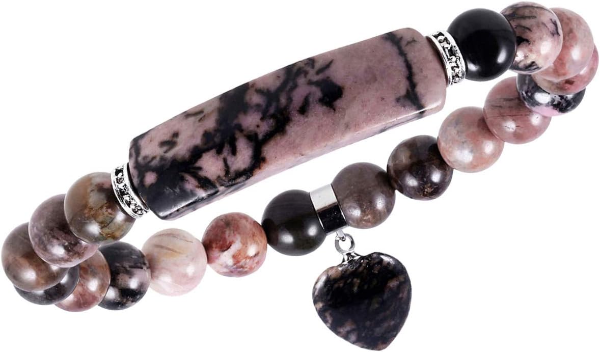 TUMBEELLUWA Healing Stone Bracelet 8mm Beads Chakra Crystal Energy Heart Charm Bracelet Handmade Jewelry for Women