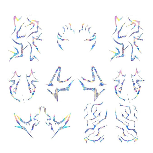 Rumi Tattoos Body Set–10 Purple Pieces per Pack (1 Face, 2 Chest, 2 Upper Arm, 2 Forearm, 1 Waist, 2 Thighs Symmetrical), Temporary Body Tattoos, Waterproof & Skin-Safe (Holographic, 1 Pack)