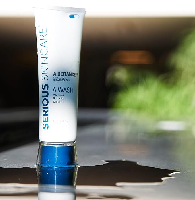 Serious Skincare - Gentle Exfoliating Retinol Facial Cleanser - Skin Hydrating Gel to Foam Vitamin A Wash - Clarify Pores - Removes Makeup, Oil, SPF - Avena Sativa Extract - 12 Oz + 4 Oz