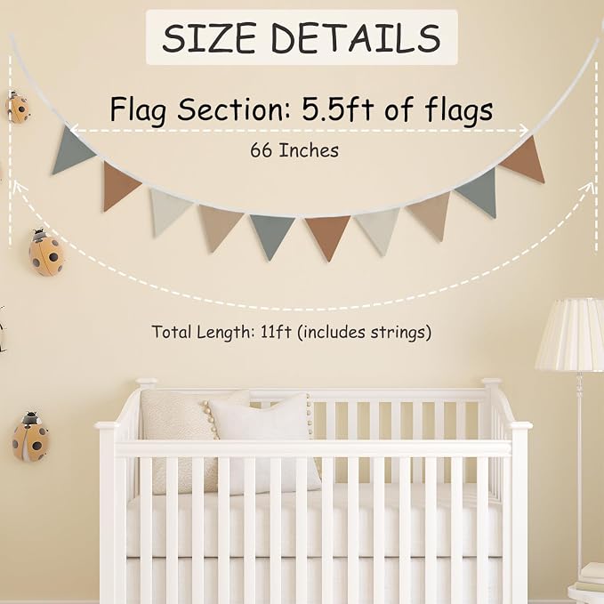 Neutral Boho Boy Girl Room Wall Decor,Toddler GirlRoom Bedroom,Garland Triangle Banners Pink Daisy Flower,11Ft Pennant Banner Bunting Flags Fabric for Baby Shower Birthday Party Wall Art