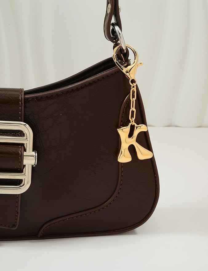 WOWORAMA Initial Letter Keychain for Women Chunky Gold Bubble Letter Bag Charm Purse Charm Personalized Keyrings Accessories