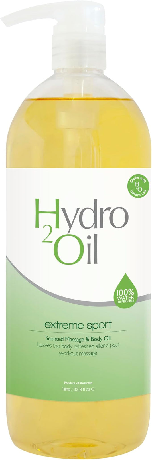 Hydro 2 Oil Extreme Sport Massage Oil 33.8 fl oz - Water Dispersible Formula with Cooling Essential Oils