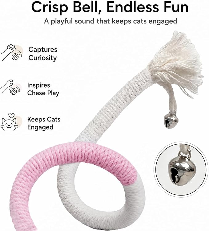 4-Pack Cat Toys for Indoor Cats, Woven Cotton Rope Toys with Bells