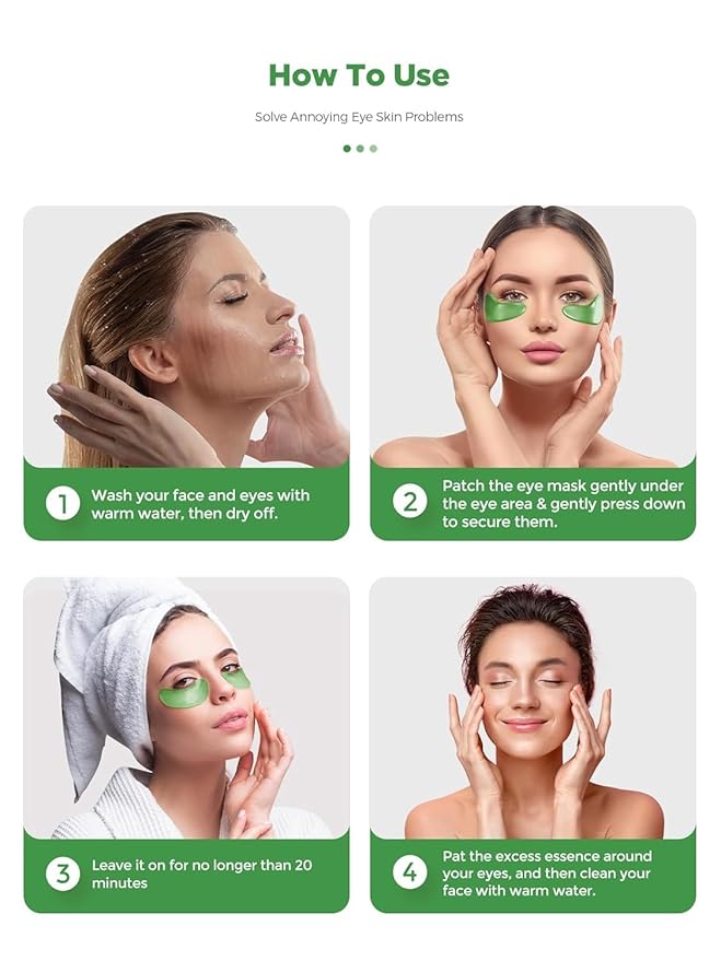 Under Eye Patches, 20 Pairs 24K Gold Eye Patches For Puffy Eyes, Under eye Bags, Wrinkles, Nourish Skin, Eye Masks With Collagen, 24K Gold, Hyaluronic Acid for Men & Women Gift (Aloe Vera Green)