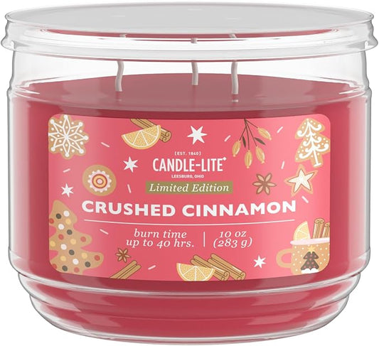 Candle-lite Holiday Scented Candles, Blend of Cinnamon with Nutmeg and Clove, 10 oz 3-Wick Jar Candle, Proudly Poured in USA, Christmas Home Decor, 40 Hours of Burn Time, Holiday Gift for Men & Women