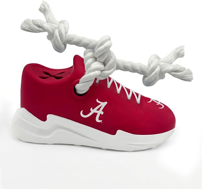 NCAA Alabama Crimson Tide Cleat Sneaker Spike Dog Toy, Treat Dispenser Chew Toy for Dogs, Interactive Rope Tug Toy, Slow Feeder Natural Rubber Dog Toy with Official Team Logo for Puppies & Adult Dogs