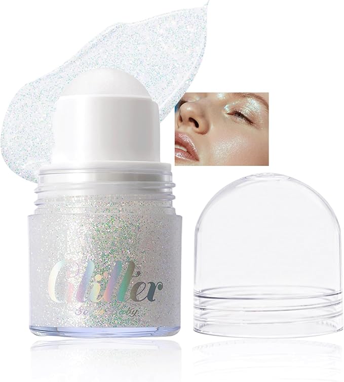 Roll-on face Body Glitter Gel, Holographic Dazzle Long Lasting Body Glitter Gel for Face Hair, Mermaid Makeup Chameleon Shimmer Sequins, Christmas Festival Party Rave Accessories for Women Gifts-02