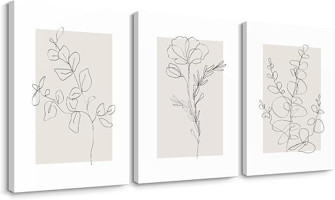 Youillne Neutral Botanical Prints Wall Art Flower Minimalist Canvas Wall Decor Vintage Line Wall Art Floral Plant Painting Pictures Beige Boho Artwork Farmhouse Poster for Bedroom 24x36 Inch Set of 3